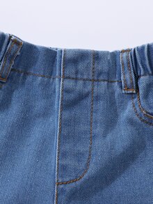 SHEIN 男嬰彈性腰斜口袋牛仔褲 秋冬款 - 中等水洗藍 - 查看 7