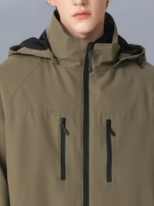 Sport MetroGents 1pc Boyfriend Style Men's Solid Color Patchwork Front Zipper Long Sleeve Pocket Casual Hooded Sports Jacket - Army Green - View 5