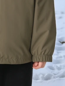 Sport MetroGents 1pc Boyfriend Style Men's Solid Color Patchwork Front Zipper Long Sleeve Pocket Casual Hooded Sports Jacket - Army Green - View 3