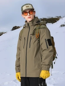 Sport MetroGents 1pc Boyfriend Style Men's Solid Color Patchwork Front Zipper Long Sleeve Pocket Casual Hooded Sports Jacket - Army Green - View 6