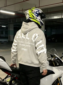 Sport MetroGents 男士字母圖案運動戶外連帽衛衣，健身房穿搭 - 卡其色 - 查看 4