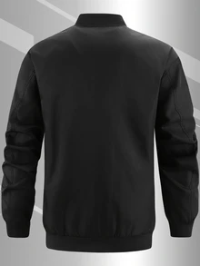 Sport MetroGents Men's Solid Color Long Sleeve Zipper Collar Casual Baseball Sport Jacket - Black - View 2