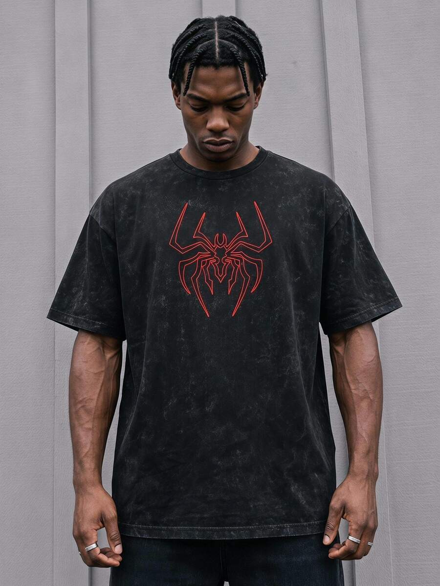 Sport MetroGents Men's Spider Print Casual Daily Travel Sports T-Shirt, Gym - Black - View 1