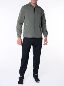 Sport MetroGents 1pc Boyfriend Style Men's Solid Color Zip Up Patched Pockets Long Sleeve Sports Jacket Sports Jacket - Green - View 3