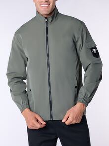 Sport MetroGents 1pc Boyfriend Style Men's Solid Color Zip Up Patched Pockets Long Sleeve Sports Jacket Sports Jacket - Green - View 7