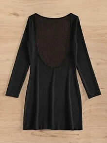 SHEIN Swim Solid Color Fitted Mini Knit Cover Up Dress Club Outfits For Women Dress , Black Elegant - Black - View 6