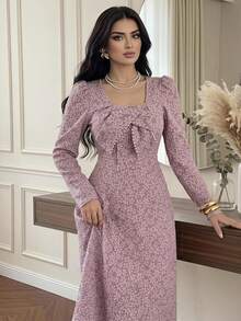 Feyla Women's Elegant Jacquard Beaded Decor Midi Dress - Purple - View 2