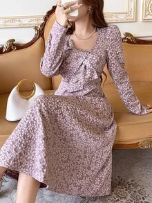 Feyla Women's Elegant Jacquard Beaded Decor Midi Dress - Purple - View 6