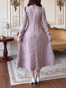 Feyla Women's Elegant Jacquard Beaded Decor Midi Dress - Purple - View 3