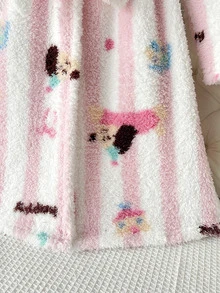 SHEIN Tween Girl Cute Dog Print Plush Thermal Lined Thickened Loungewear For Daily Wear, Autumn/Winter - Multicolor - View 3