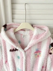 SHEIN Tween Girl Cute Dog Print Plush Thermal Lined Thickened Loungewear For Daily Wear, Autumn/Winter - Multicolor - View 5