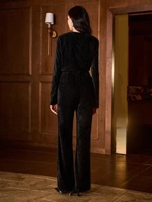 MOTF PREMIUM ELEGANT VERSATILE JACKET & HIGH-WAIST WIDE-LEG PANTS WITH STRAPS WOMEN'S JUMPSUIT 2 PIECES SET - Black - View 2