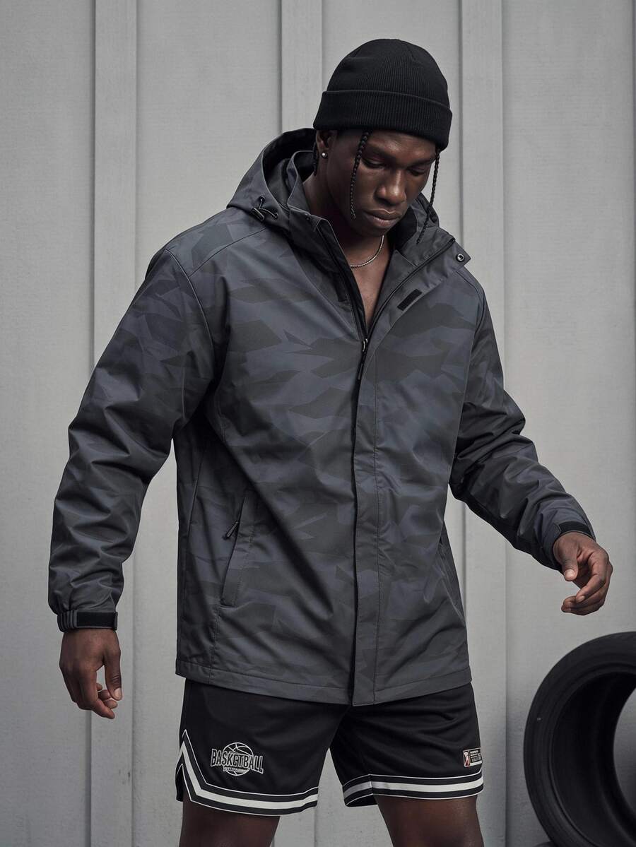 Sport MetroGents Boyfriend Style Men's Casual Zipper Front Drawstring Hooded Sports Jacket - Black - View 1