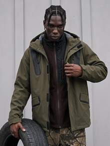 Sport MetroGents Boyfriend Style Men's Casual Full Zip-Up Hooded Sport Jacket, Suitable For Going Out In Autumn Outdoor Long Sleeve Active Wear Hooded Sports Jacket - Army Green - View 1
