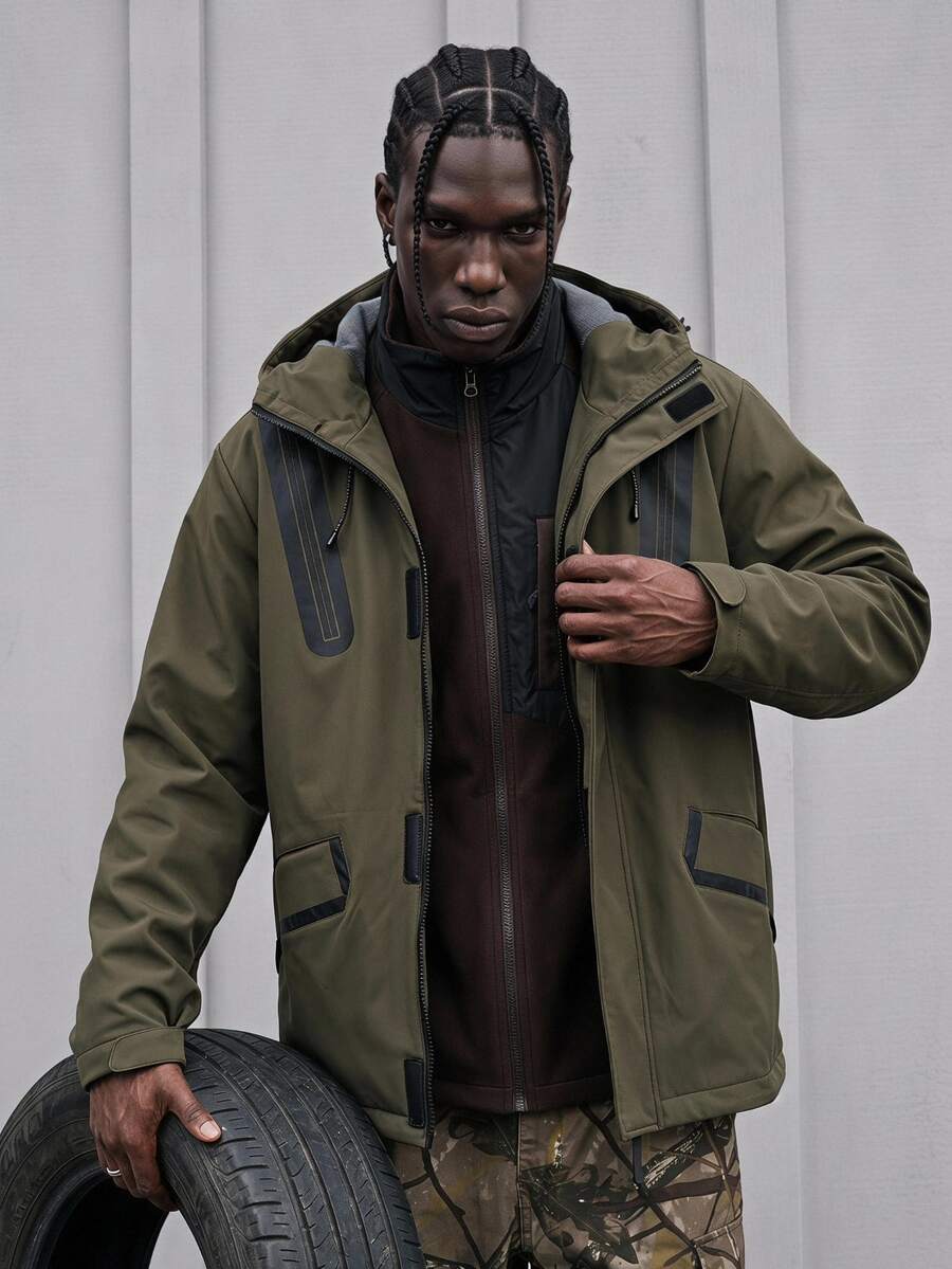 Sport MetroGents Boyfriend Style Men's Casual Full Zip-Up Hooded Sport Jacket, Suitable For Going Out In Autumn Outdoor Long Sleeve Active Wear Hooded Sports Jacket - Army Green - View 1