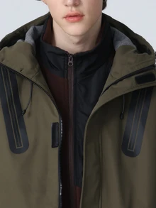 Sport MetroGents Boyfriend Style Men's Casual Full Zip-Up Hooded Sport Jacket, Suitable For Going Out In Autumn Outdoor Long Sleeve Active Wear Hooded Sports Jacket - Army Green - View 4