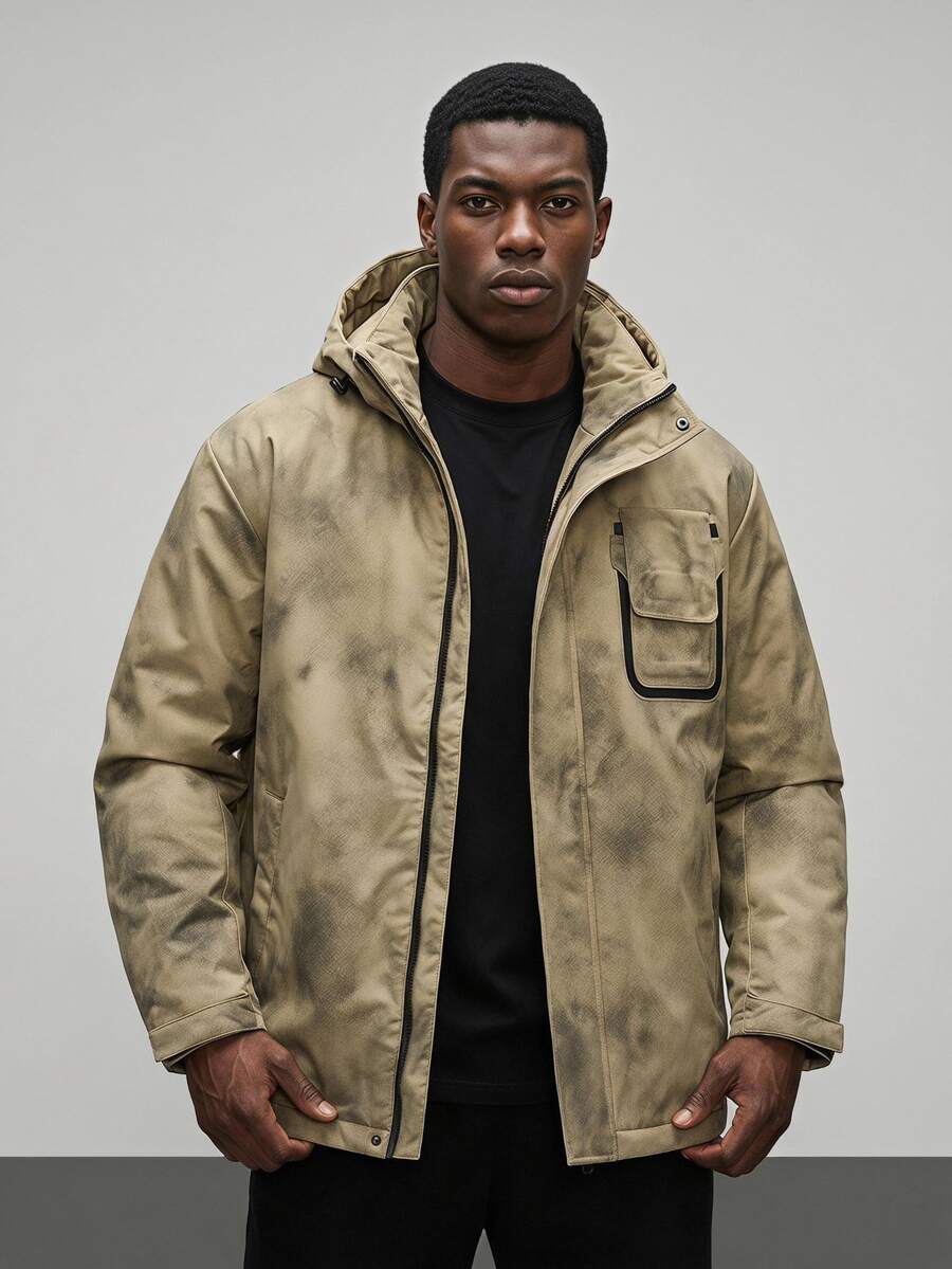 Sport MetroGents Boyfriend Style Front Zip Long Sleeve Hooded Tactical Sweatshirt,Minimalist Biking Hiking Coat - Khaki - View 1