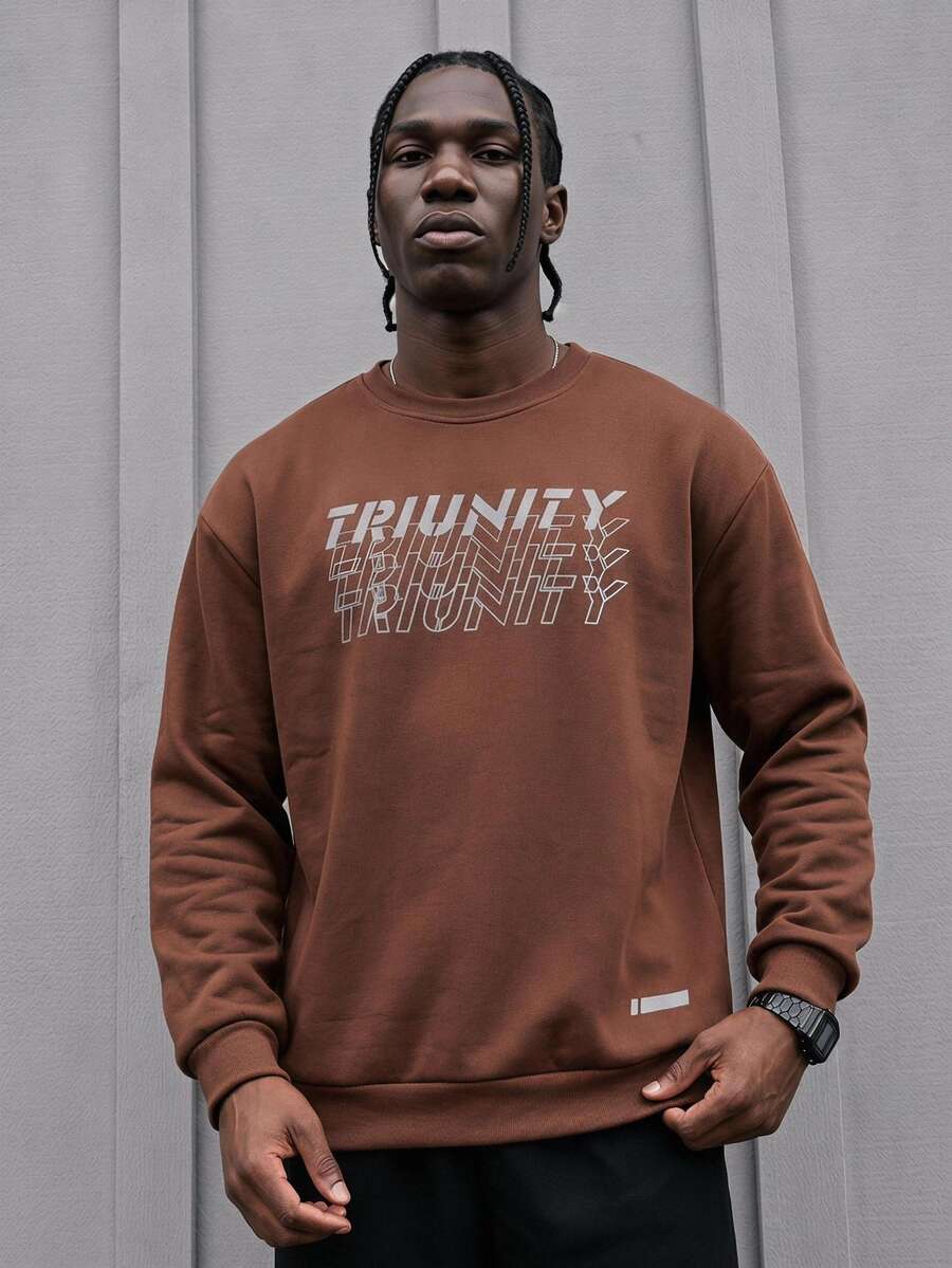 Gym Rark Men's Crew Neck Long Sleeve Letter Print Casual Sports Sweatshirt - Coffee Brown - View 1