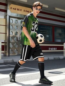 Sport MetroGents Boyfriend Style Men's Numeral Print V-Neck Sports T-Shirt, Suitable For Football Jersey - Multicolor - View 6