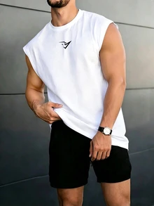 GymBeat Men's Geometric Print Daily Fitness Sports Tank Top, Gym,Outdoor,Running,Workout,Training,Cotton Feel,Soft Touch,Comfort,Men's Gym Tank.Flexible Fit. - White - View 1