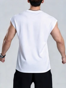 GymBeat Men's Geometric Print Daily Fitness Sports Tank Top, Gym,Outdoor,Running,Workout,Training,Cotton Feel,Soft Touch,Comfort,Men's Gym Tank.Flexible Fit. - White - View 2