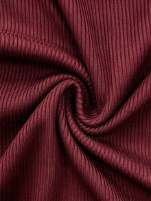 SHEIN Women's Half-High Neck One-Shoulder Asymmetrical Cut-Out Off-Shoulder Top WithWhite Contrast Ribbon Bow Decor, Long Sleeve,Cinched Waist - Burgundy - View 7