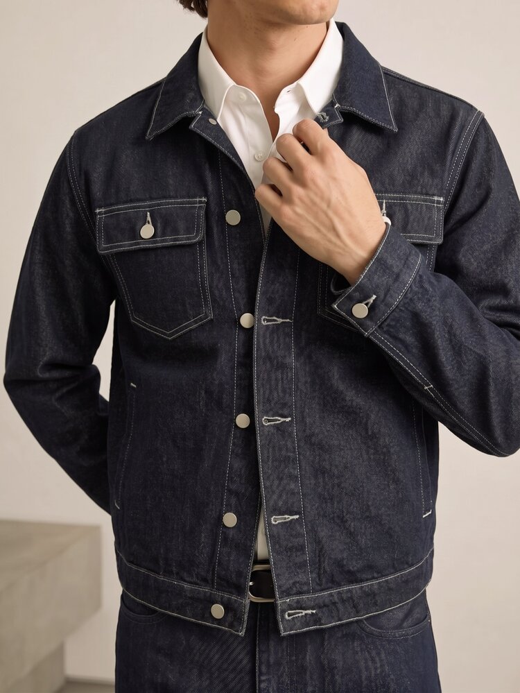 QuarKem Men's Streetwear Casual Black Denim Jacket - Black - View 1