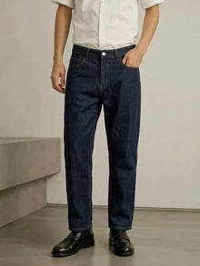 STEELVANCE 男士街頭風休閒藍色牛仔褲 - 深色水洗藍 - 查看 2