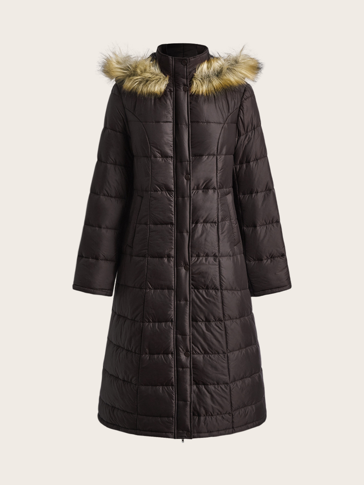 Editum Women's Long Sleeve Zipper Front Fur Collar Hooded Winter Jacket - Brown - View 9