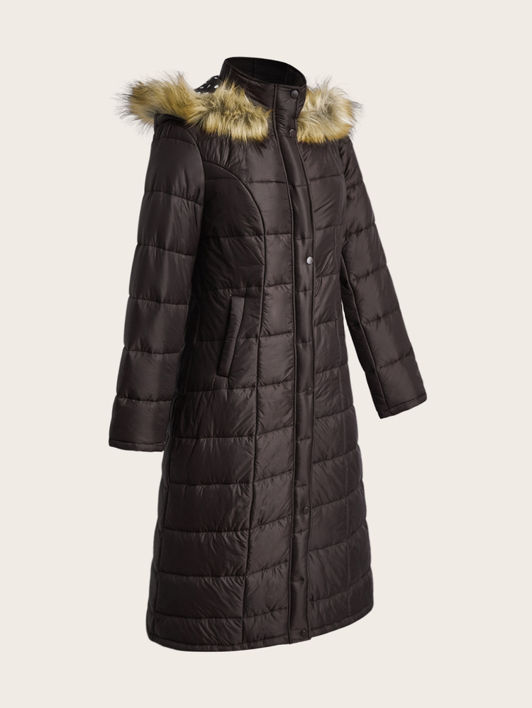 Editum Women's Long Sleeve Zipper Front Fur Collar Hooded Winter Jacket - Brown - View 10