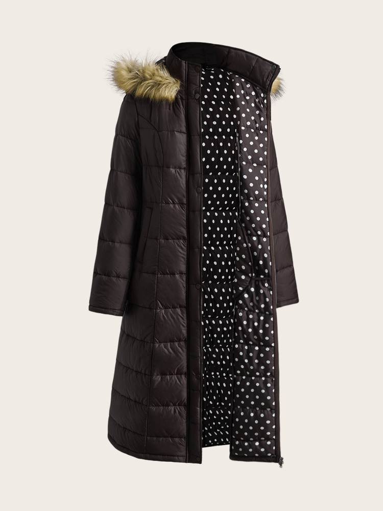 Editum Women's Long Sleeve Zipper Front Fur Collar Hooded Winter Jacket - Brown - View 11