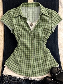 IslaSuriya Women's Casual Plaid Print Shirt, Summer - Multicolor - View 4