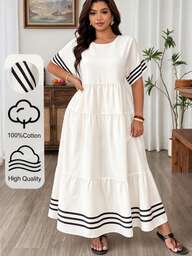 Weeklong Plus Size Women's French Fashion Casual Vacation Elegant Commute Color Block Striped Print Dress