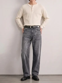 RivetRise Men's Street Fashion Casual Dark Gray Cat Whisker Jeans - Dark Grey - View 2