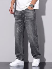RivetRise Men's Street Fashion Casual Dark Gray Cat Whisker Jeans - Dark Grey - View 7