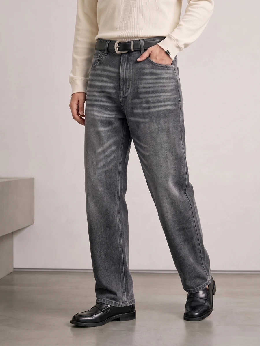 RivetRise Men's Street Fashion Casual Dark Gray Cat Whisker Jeans - Dark Grey - View 1