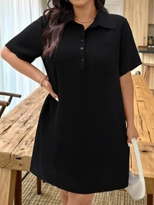 Weeklong Casual Straight Loose Fit Comfy Summer Dress, Suitable For Office And Commute BASICS - Black - View 8