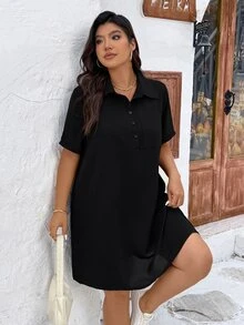 Weeklong Casual Straight Loose Fit Comfy Summer Dress, Suitable For Office And Commute BASICS - Black - View 5