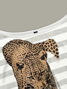 Lalippa Women's Animal Print Striped Long Sleeve Asymmetrical Shoulder Top - Multicolor - View 4