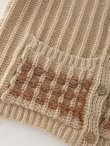 LUMIGAL Cardigan Rajut Kasual Lengan Panjang Bergaris dengan Bahu Longgar dan Kantong untuk Wanita - Unta - View 7