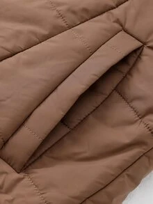 SHEIN Clasi 女款純色長袖前開拉鍊保暖內裡連帽冬季外套 - 咖啡棕 - 查看 10