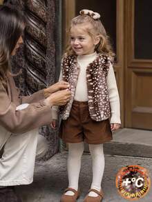 Young Girls Fleece-Lined And Thickened New Fashionable Leopard Print Fur Vest Jacket, Suitable For Autumn/Winter Outdoor, Daily, Party Wear - Brown - View 3