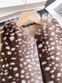 Young Girls Fleece-Lined And Thickened New Fashionable Leopard Print Fur Vest Jacket, Suitable For Autumn/Winter Outdoor, Daily, Party Wear - Brown - View 7