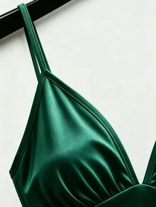 Franclia Romper Camisole Pengencang Pinggang Satin Champagne Mewah Prancis - Dark Green - View 4