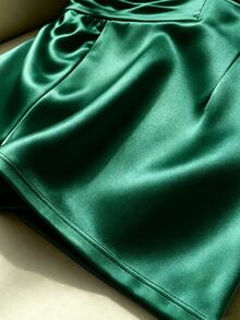 Franclia Romper Camisole Pengencang Pinggang Satin Champagne Mewah Prancis - Dark Green - View 5
