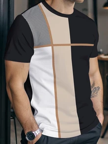 Manfinity Homme Men's Colorblock Round Neck Short Sleeve Casual T-Shirt White - Black - View 1