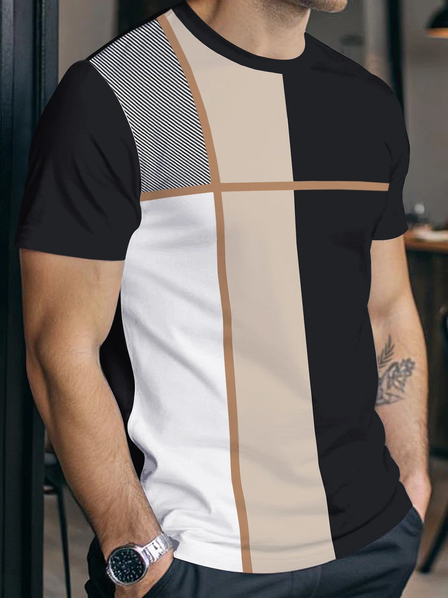 Manfinity Homme Men's Colorblock Round Neck Short Sleeve Casual T-Shirt White - Black - View 1