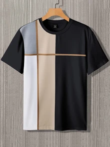 Manfinity Homme Men's Colorblock Round Neck Short Sleeve Casual T-Shirt White - Black - View 4