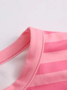 SHEIN Franclia Autumn/Winter Casual Striped Cropped Long Sleeve Top & Camisole Shorts Set - Hot Pink - View 7