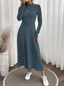 EMERY ROSE فستان نسائي ماكسي واسع القصة مزود بتصميم مُحْكَم - ازرق ضبابي - مشاهدة 6